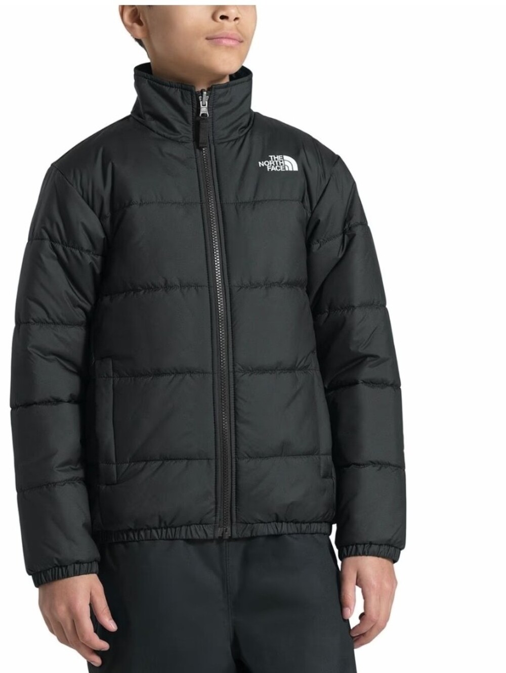 The North Face Youth Black Puffer Jacket with High Collar